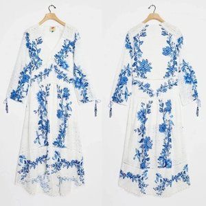 FARM Rio Anthropologie Arara Floral Emmanuelle eyelet Maxi Dress - Size Medium